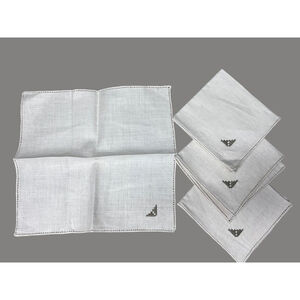 Vintage Beige Ecru Linen Napkins Embroidered Geometric